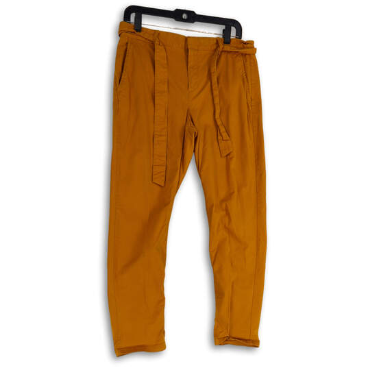 Womens Orange Flat Front Slash Pocket Tie Waist Paperbag Pants Size 4 image number 1