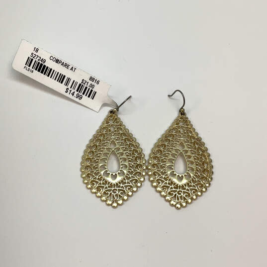 Designer Lucky Brand Gold-Tone Fish Hook Fashionable Dangle Earrings w/ Box image number 2