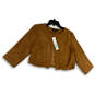 NWT Womens Tan Faux Suede Long Sleeve Open Front Cropped Jacket Size 8 image number 3