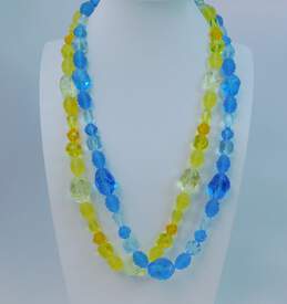 Vintage Blue Yellow Beaded Necklaces & Colorful Icy Rhinestone Variety Brooches 134.9g alternative image