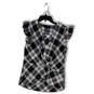 Womens White Black Plaid Front Knot Sleeveless Pullover Blouse Top Size M image number 1