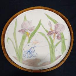 Painted Ceramic Tray in Basket