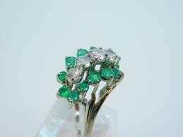 Exquisite Vintage 14K White Gold 1.09 CTTW Round Diamond & Emerald Ring 5.4g