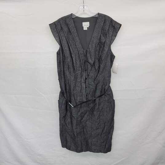 Donna Morgan Gray Linen Cotton Blend Belted Sheath Dress WM Size 16 NWT image number 1