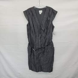 Donna Morgan Gray Linen Cotton Blend Belted Sheath Dress WM Size 16 NWT