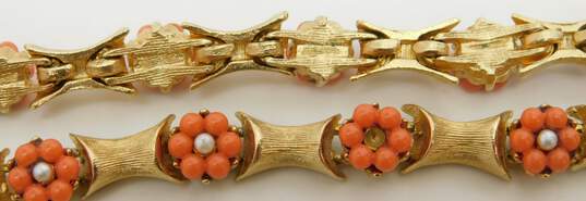 VNTG Gold Tone Coral, Faux Pearl & Nephrite Jewelry image number 3