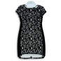 Womens Black Floral Lace Cap Sleeve Round Neck Short Sheath Dress Size 10 image number 1