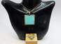 Artisan 925 Faux Turquoise Large Square Pendant Box Chain Necklace & Cabochon Braided & Scrolled Band Ring 19g image number 1
