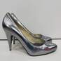 Womens Silver Leather Slip On Pointed Toe Stiletto Pump Heels Size 10M image number 2