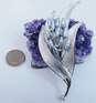 Vintage Brushed Silver Tone Grey Faux Pearl Rhinestone Floral Spray Brooch & Clip Earrings Set 39.3g image number 3