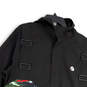 Mens Black Camouflage Hooded Pockets Full-Zip Windbreaker Jacket Size Large image number 3