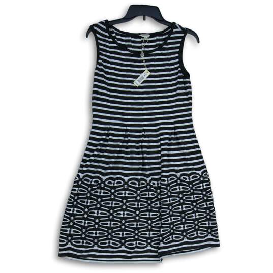NWT Max Studio Womens Black White Striped Pleated Round Neck A-Line Dress Size M image number 1