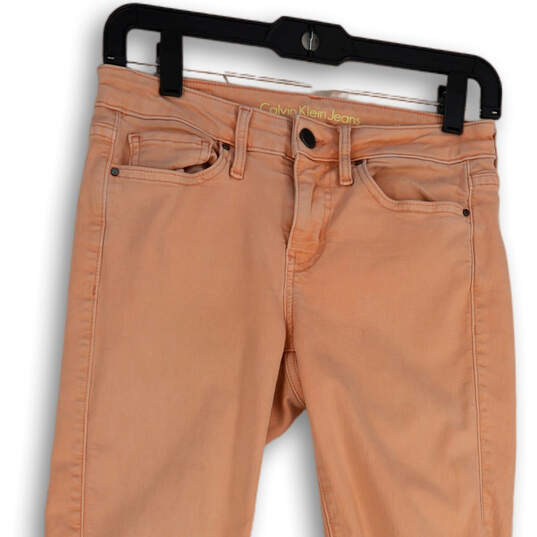 Womens Pink Denim Medium Wash Pockets Skinny Leg Jeans Size 4 image number 3