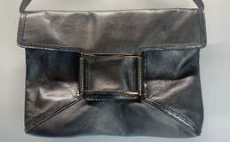 Lambertson Truex Silver Metallic Leather Buckle Shoulder Bag