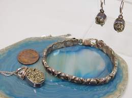 Sterling Silver Pyrite Necklace & Earrings Set & XOXO Bracelet 27.7g alternative image