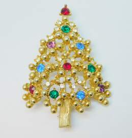 Vintage Eisenberg Ice Gold Tone Rhinestone Christmas Tree Brooch & Clip On Earrings 18.1g alternative image