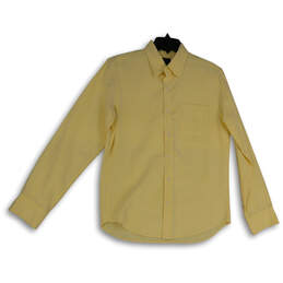 Mens Yellow Long Sleeve Front Pocket Collared Button-Up Shirt Size Medium