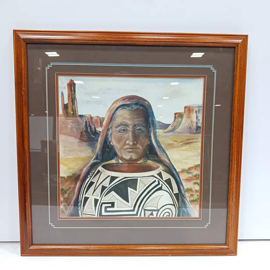 Framed Mixed Media Native American Fine Art Portrait image number 1