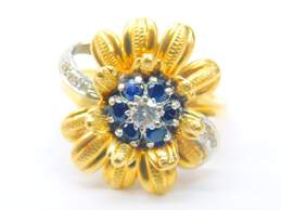 14K Yellow Gold 0.14 CTTW Diamond & Sapphire Flower Ring 7.0g alternative image
