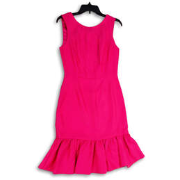 Womens Pink Sleeveless Round Neck Ruffle Hem Back Zip Sheath Dress Size 4