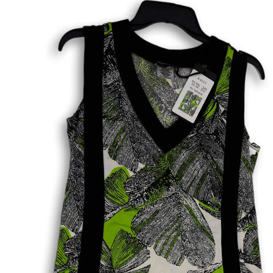 NWT Womens Black Green Floral Sleeveless V-Neck Pullover A-Line Dress Sz S image number 2