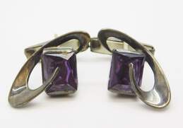 Vintage Enrique Ledesma Taxco Mexico 925 Modernist Purple Color Change Sapphire Faceted Rectangle Abstract Swirl Cuff Links 15.9g