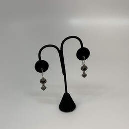 Designer Patricia Locke Silver-Tone Rhinestone Fish Hook Dangle Earrings
