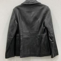 Avanti Womens Black Leather Long Sleeve Notch Collar Button Front Jacket Size PL alternative image