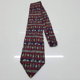 Christian Dior Cravate Blue/Red Patterned 100% Silk 59in Necktie AUTHENTICATED