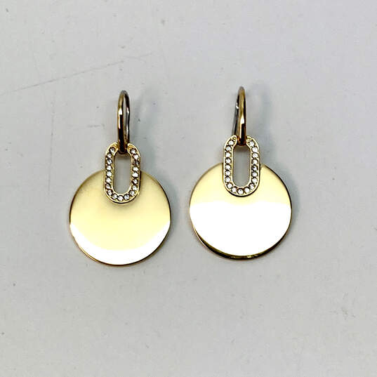 NWT Designer Michael Kors Gold-Tone Rhinestone Pave Disc Drop Earrings image number 2