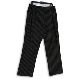 Ralph Lauren Womens Black Striped Flat Front Straight Leg Dress Pants Size 14W alternative image