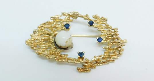 Romantic 12k Yellow Gold Blue Spinel & Pearl Brooch Pin 8.8g image number 8