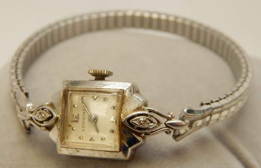 14K White Gold Vintage Diamond Accent 16 Jewel Longines Ladies Watch 13.4g image number 1