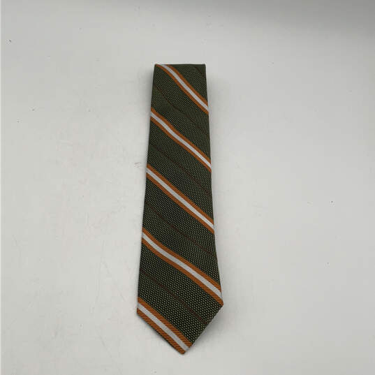 NWT Mens Green Silk Striped Four-In-Hand Classic Clip-On Designer Neck Tie image number 1