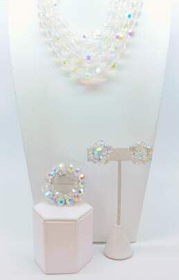 Vintage Icy Aurora Borealis Clip-On Earrings Necklaces & Brooch 152.1g