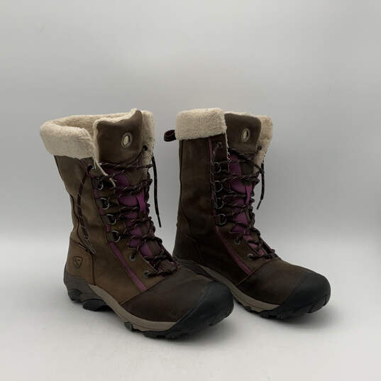 Womens Brown Purple 52005-SBGN Round Toe Lace Up High Snow Boots Size 9.5 image number 3
