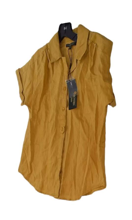 Women's Brown Short Sleeve Collared Button Front Blouse Top Size PM image number 3
