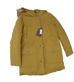 NWT Womens Yellow Fur Trim Long Sleeve Arctic Parka Jacket Size Large