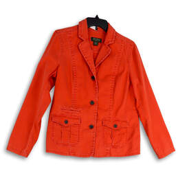 Womens Orange Notch Collar Long Sleeve Button Front Jacket Size Large