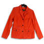 Womens Orange Notch Collar Long Sleeve Button Front Jacket Size Large image number 1