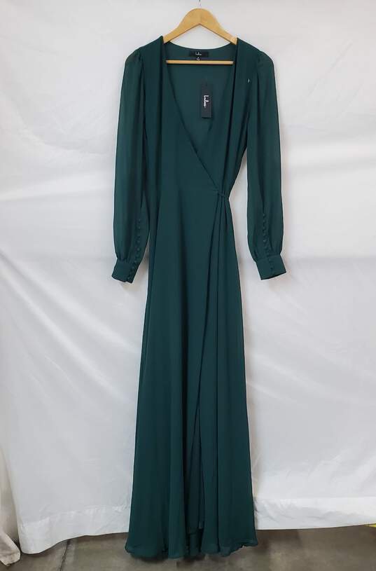 NWT Lulus My Whole Heart Emerald Green Long Sleeve Wrap Dress Size M image number 1