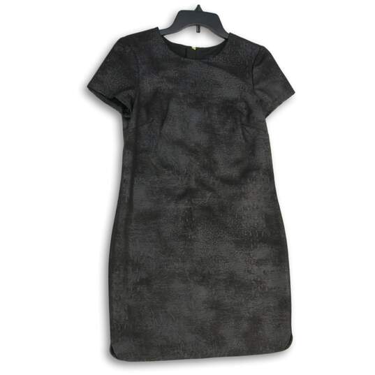 Womens Black Round Neck Short Sleeve Back Zip Short Sheath Dress Size 4 image number 1