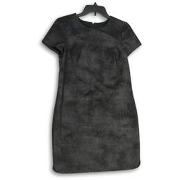 Womens Black Round Neck Short Sleeve Back Zip Short Sheath Dress Size 4