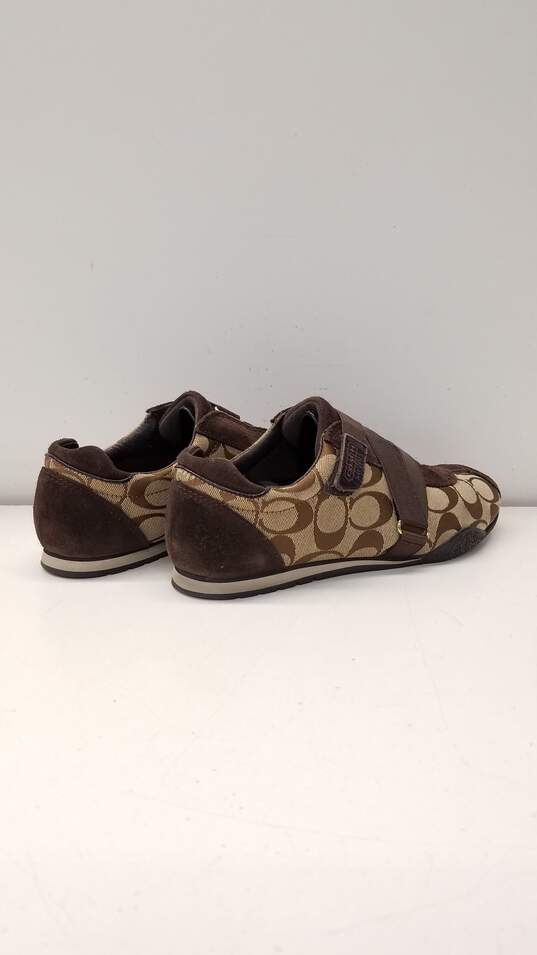 COACH Kyrie Tan Brown Signature Print Canvas Suede Sneakers Women's Size 8 M image number 4