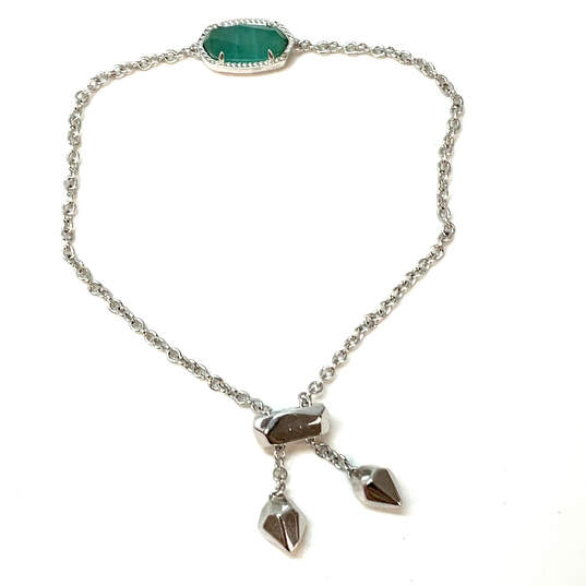Designer Kendra Scott Silver-Tone Green Crystal Cut Stone Chain Bracelet image number 2