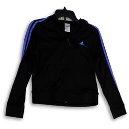 Womens Black Blue Striped Long Sleeve Hooded Full-Zip Track Jacket Size S
