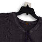 Womens Purple Knitted Tie Neck Baloon Sleeve Cropped Blouse Top Size M image number 3