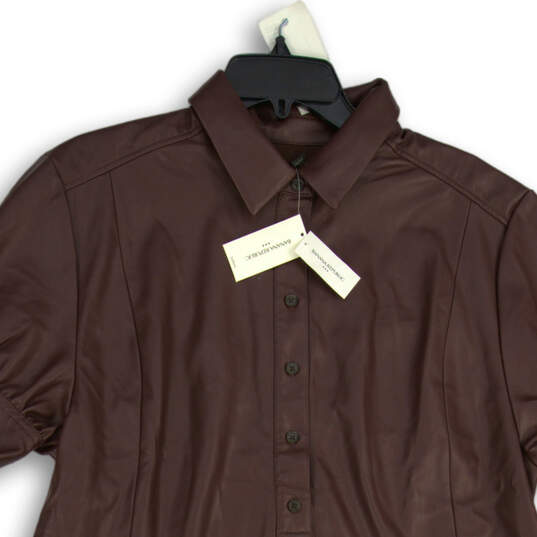 NWT Womens Brown Collared Short Sleeve Half Button Shirt Dress Size L image number 3