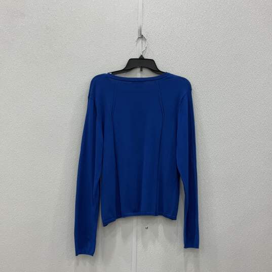Womens Blue Round Neck Long Sleeve Knitted Pullover Sweater Size XL image number 2