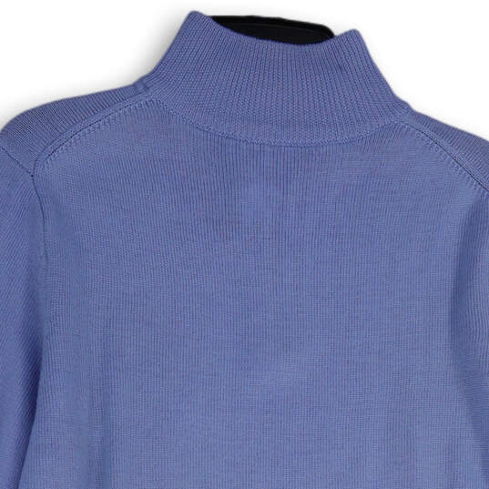 Mens Blue Knitted Mock Neck Long Sleeve Pullover Sweater Size Medium image number 4